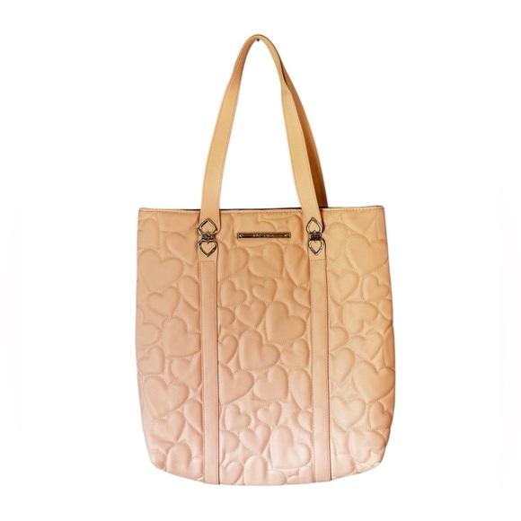 Betsey Johnson Blush Pink Faux Leather Quilted Heart Patterned Large Tote Bag - Picture 1 of 11